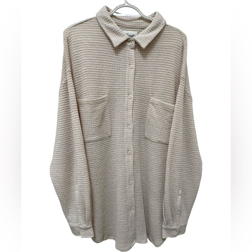 ✨ NWT Kuwalla Tee Waffle knit oversized button shirt XL